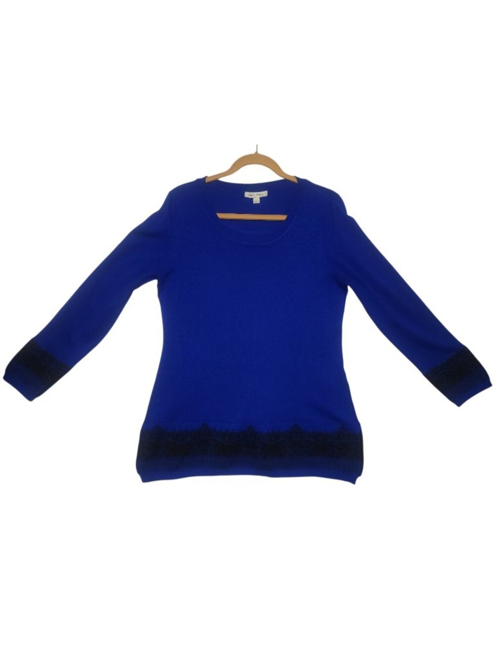 Stuido Works Womens Royal Blue/Black Trim Knit Sweater Top L